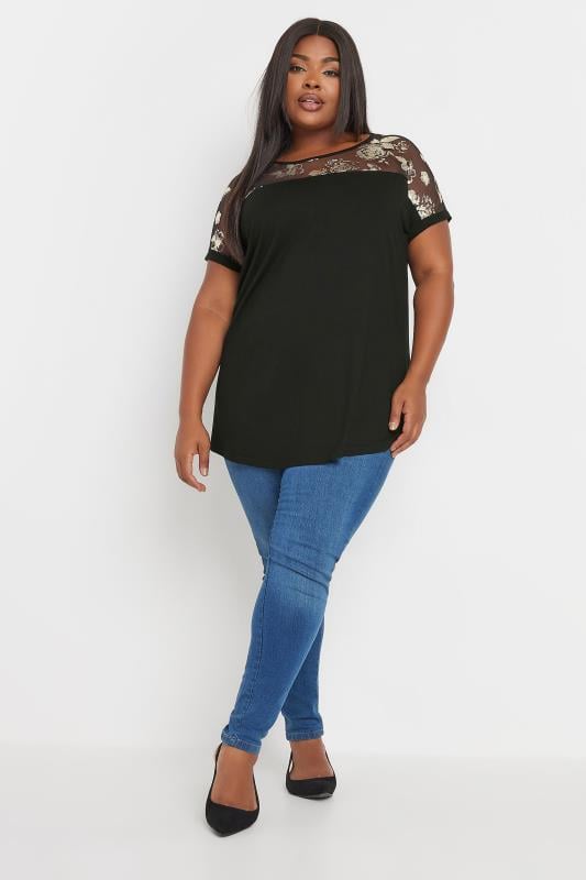 YOURS Plus Size Black Foil Floral Print Top | Yours Clothing  2