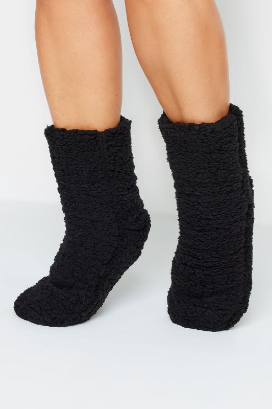 Black Fluffy Slipper Socks | Yours Clothing  2