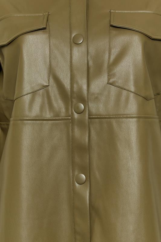 Plus Size Olive Green Faux Leather Shacket | Yours Clothing 5