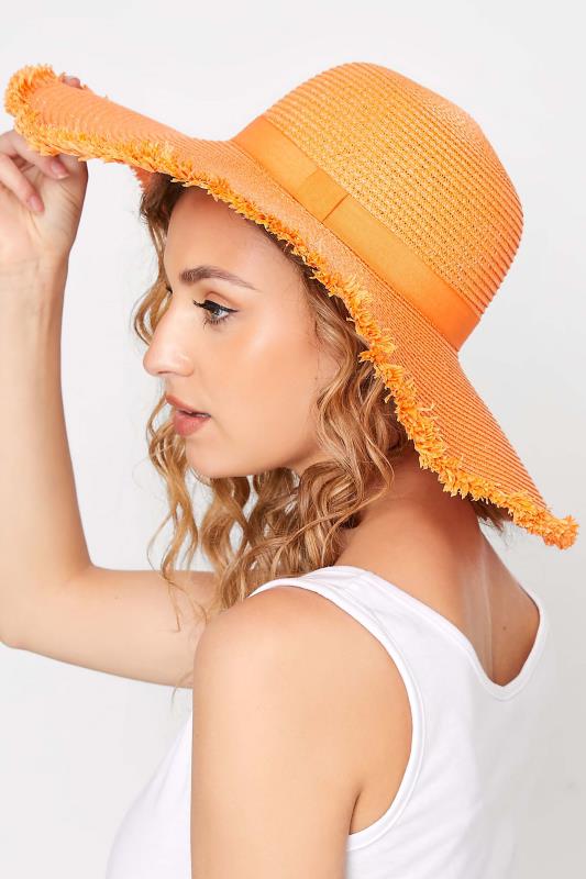 Plus Size  Yours Orange Frayed Edge Straw Hat