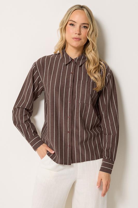 LTS Tall Women's Chocolate Brown Stripe Linen Shirt | Long Tall Sally 1