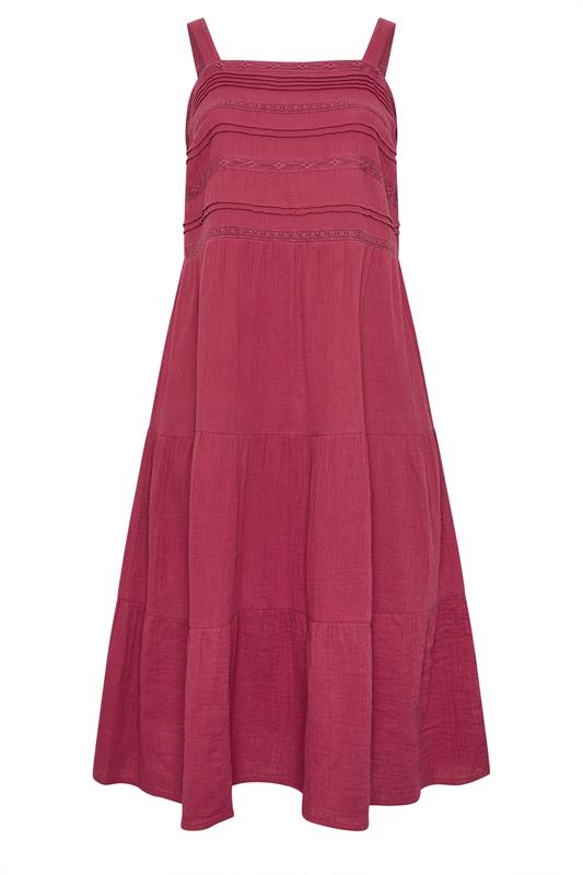 YOURS Plus Size Pink Cheesecloth Pleated Tiered Dress | Yours Clothing 5