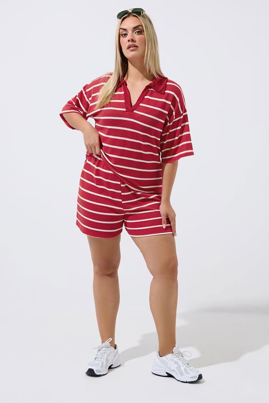 LIMITED COLLECTION Plus Size Red Crochet Stripe Shorts | Yours Clothing 1