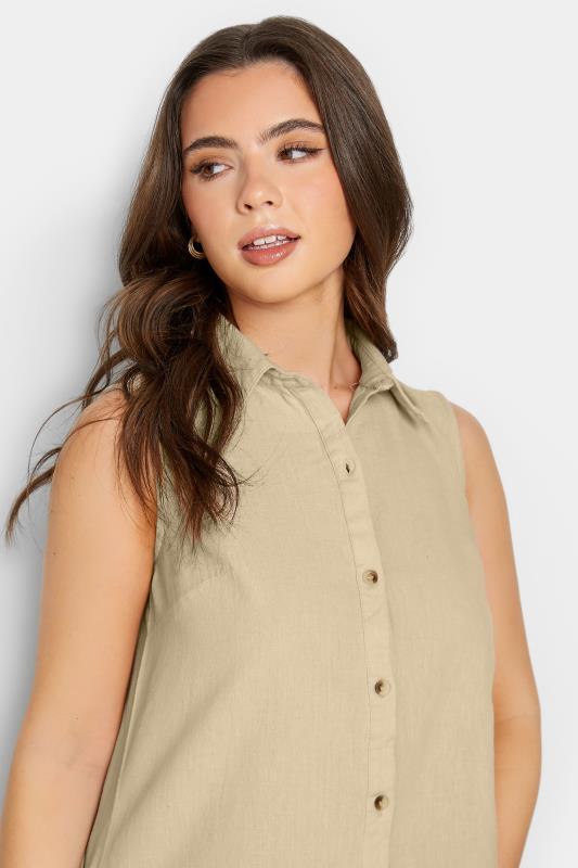 Petite Stone Brown Linen Blend Sleeveless Shirt | PixieGirl 5
