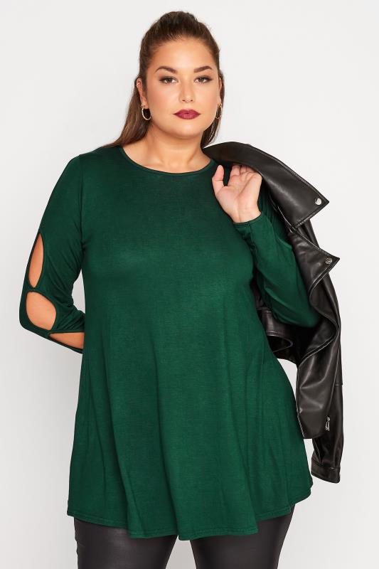 LIMITED COLLECTION Curve Forest Green Cut Out Sleeve Top 1