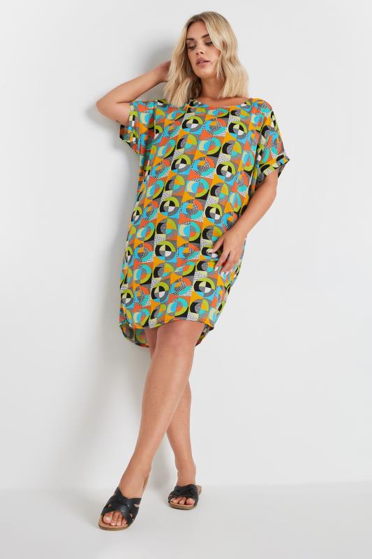 YOURS Plus Size Orange & Blue Abstract Print Tunic Dress | Yours Clothing 2