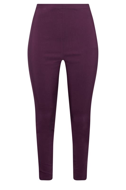 Plus Size  Curve Dark Purple Bengaline Pull On Stretch Trousers - Petite