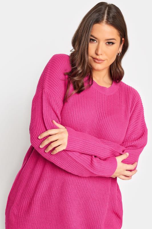 YOURS Plus Size Bright Pink Drop Shoulder Knitted Jumper | Yours Clothing 4