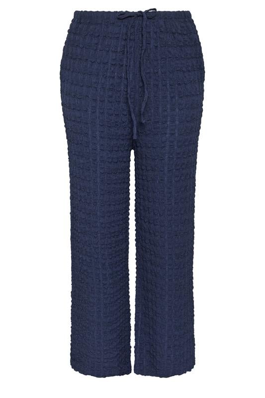 YOURS Plus Size Navy Blue Bubble Textured Wide Leg Trousers | Yours Clothing 5