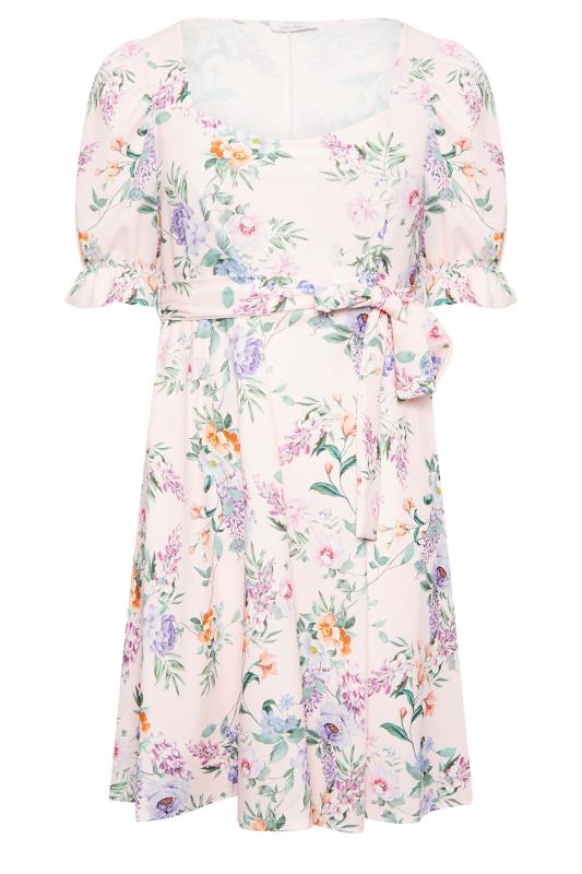 YOURS LONDON Curve Pink Floral Print Puff Sleeve Dress | Yours Clothing 6