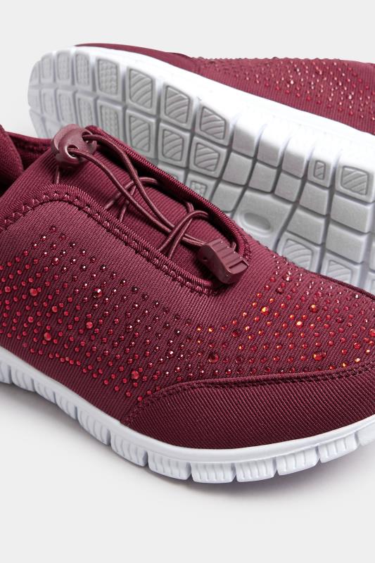 Burgundy Red Embellished Trainers In Extra Wide EEE Fit | Yours Clothing  5