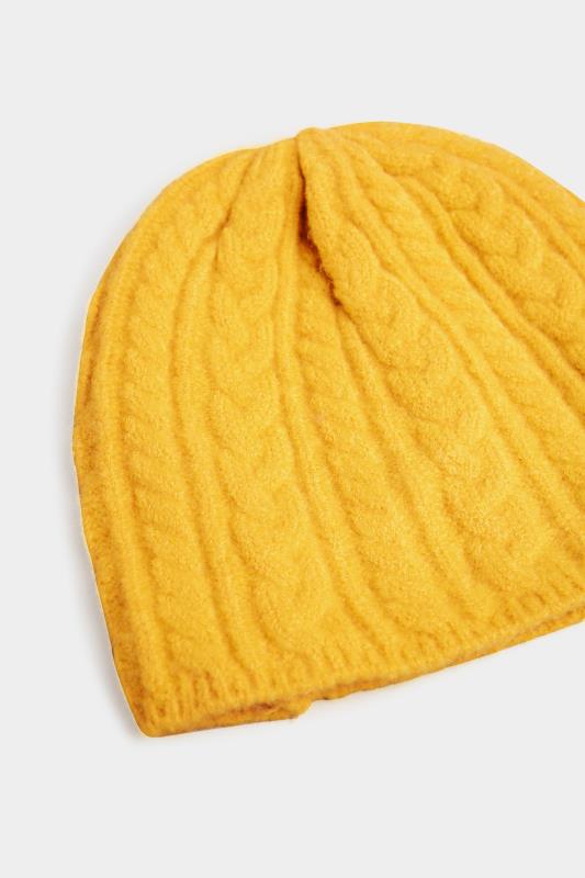 Plus Size Mustard Yellow Cable Beanie Hat | Yours Clothing 3