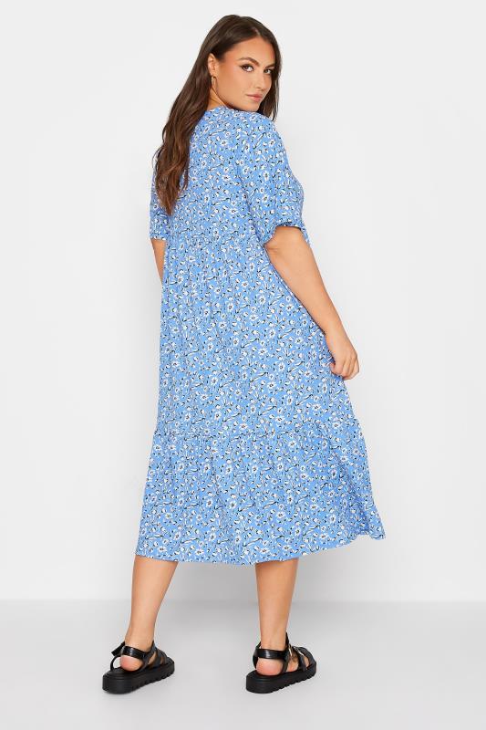 Plus Size Blue Ditsy Print Tiered Dress | Yours Clothing 3