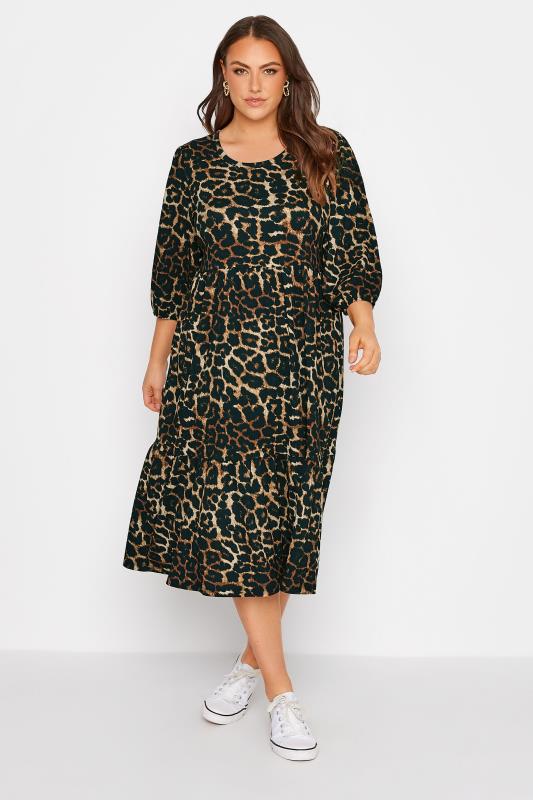 Curve Black Leopard Print Fril Hem Dress 2