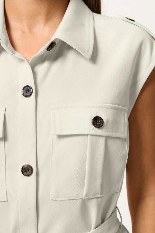 PixieGirl Petite Women's Ivory White Belted Utility Shirt | PixieGirl  5