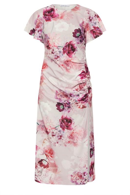 YOURS LONDON Plus Size Pink Floral Print Gathered Dress | Yours Clothing 5