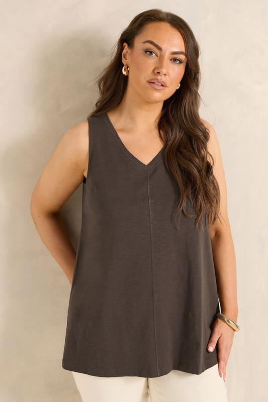  EVANS Curve Chocolate Brown Premium Cotton Vest Top