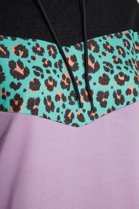 Curve Purple Colour Block Leopard Print Panel Hoodie 4