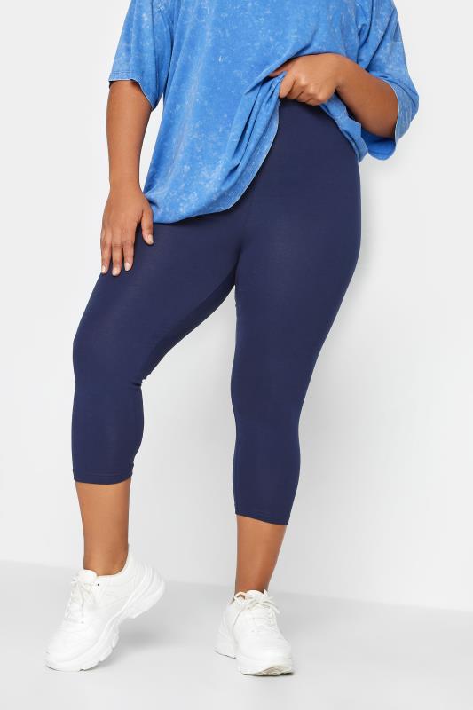 YOURS Curve Plus Size Navy Blue Cropped Leggings | Yours Clothing  2