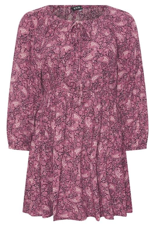 YOURS Plus Size Pink Paisley Crinkle Tie Neck Tunic Dress | Yours Clothing  6