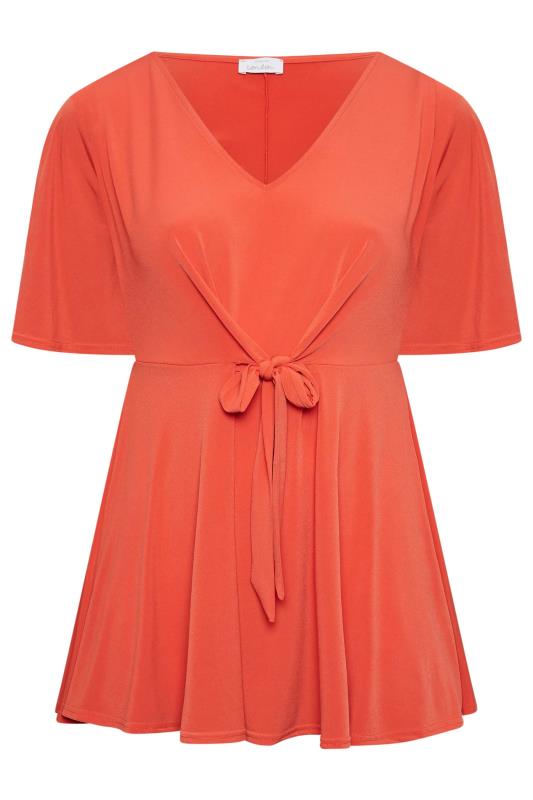 YOURS LONDON Plus Size Orange Tie Front Angel Sleeve Top | Yours Clothing
