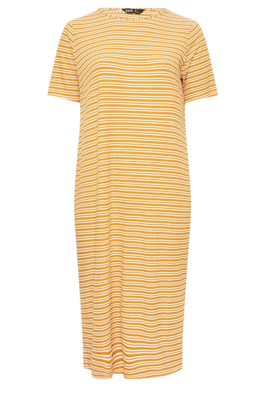 YOURS Plus Size Orange Stripe Print Maxi T-Shirt Dress | Yours Clothing 5