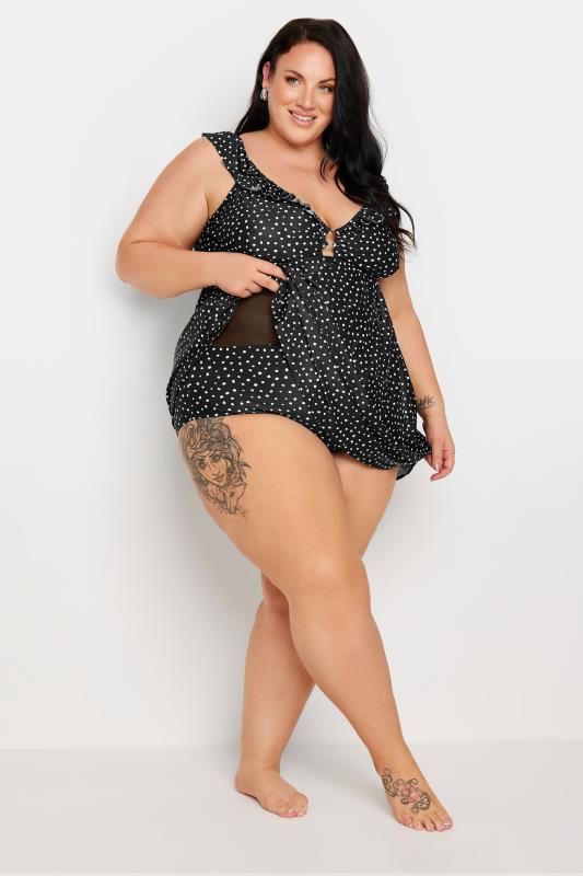 YOURS Plus Size Black Spot Print Frill Swimdress | Yours Clothing 5
