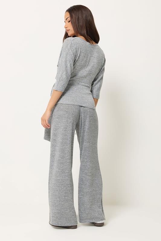 PixieGirl Petite Women's Set Grey Marl Wrap Top & Wide Leg Trousers | PixieGirl 2