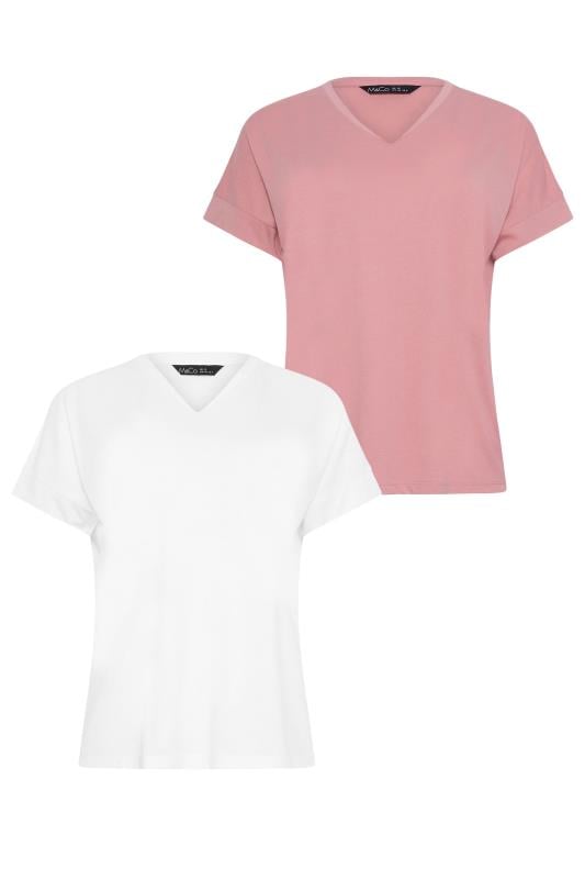 M&Co 2 PACK Pink & White Cotton V-Neck T-Shirts | M&Co 7