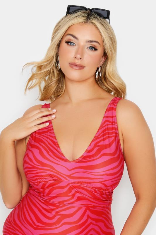 YOURS Curve Plus Size Hot Pink Zebra Print Plunge Swimsuit | Yours Clothing  4