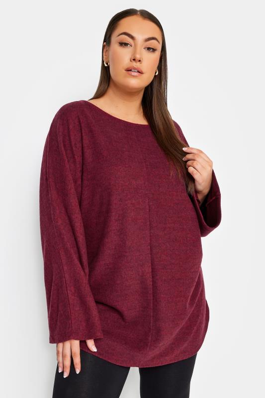 YOURS Plus Size Deep Red Front Seam Soft Touch Jumper | Yours Clothing 1