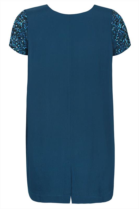 Teal Crepe Tunic Dress With Sequin Embellishment plus Size 16 to 32 4