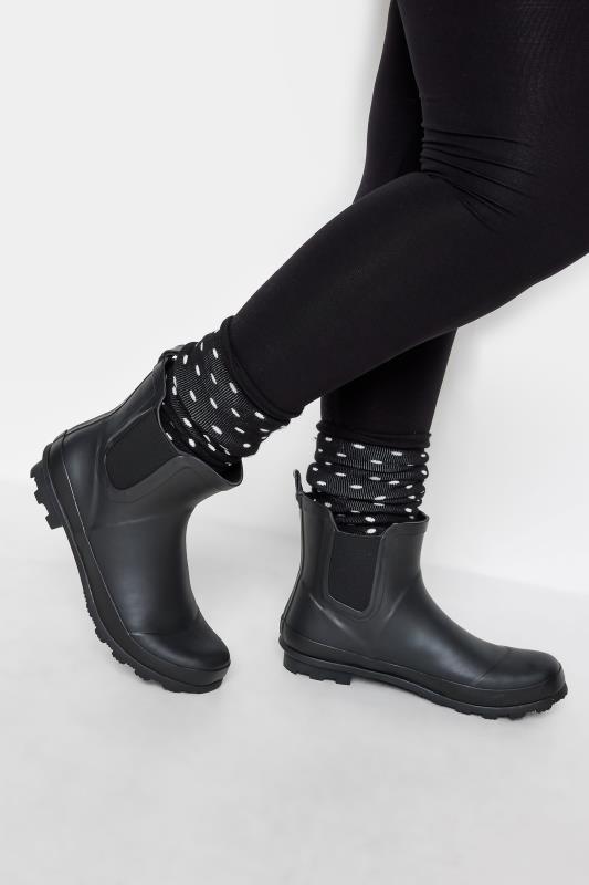 YOURS 2 PACK Black Stripe & Spot Print Welly Socks | Yours Clothing 2