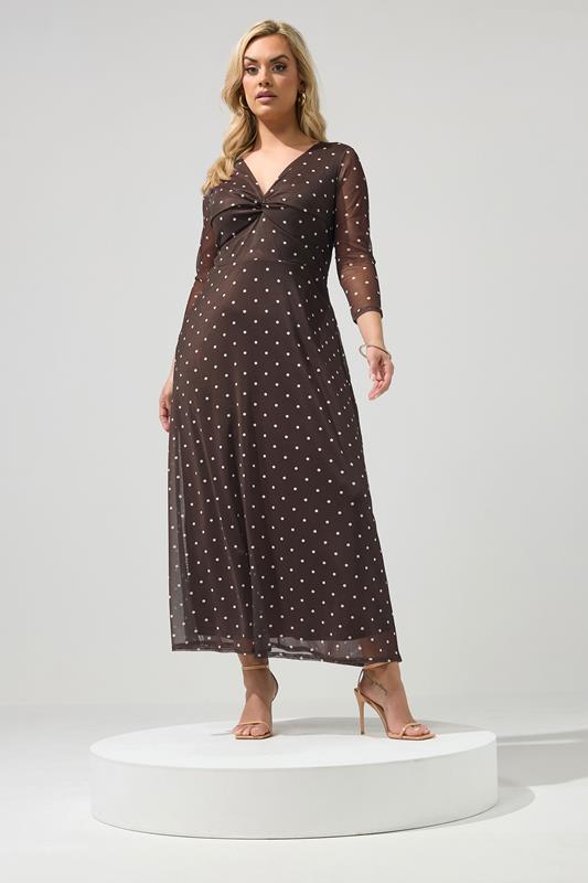  YOURS LONDON Robe nouée devant marron chocolat à pois