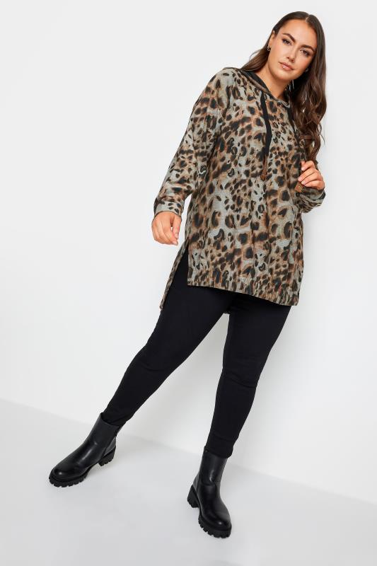 YOURS Curve Plus Size Brown Leopard Print Hoodie | Yours Clothing  2