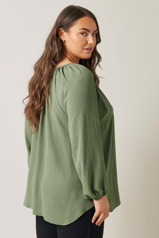 EVANS Plus Size Khaki Green Button Front Long Sleeve Blouse | Evans 4