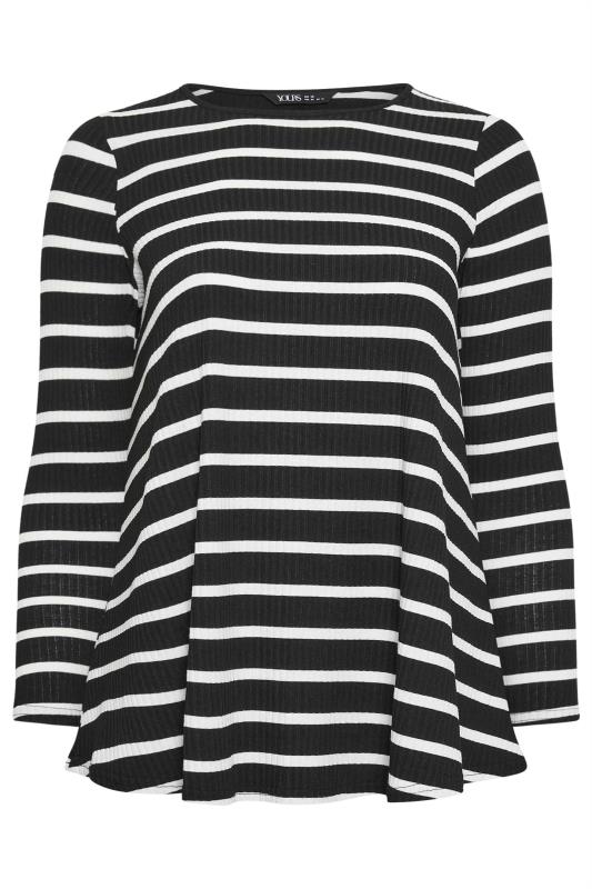 YOURS Plus Size Black Stripe Print Ribbed Swing Top | Yours Clothing 5