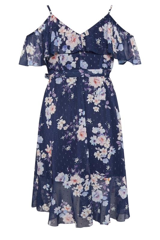 YOURS LONDON Plus Size Blue Floral Cold Shoulder Wrap Dress | Yours Clothing  7