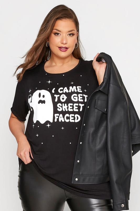 LIMITED COLLECTION Curve Black 'Sheet Faced' Halloween T-Shirt 1