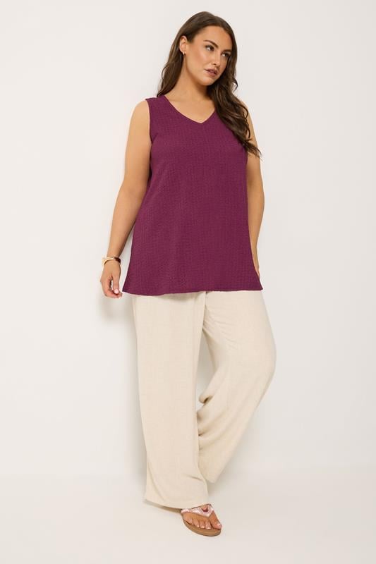 YOURS Plus Size Purple Crinkle V-Neck Cami Vest Top | Yours Clothing 1