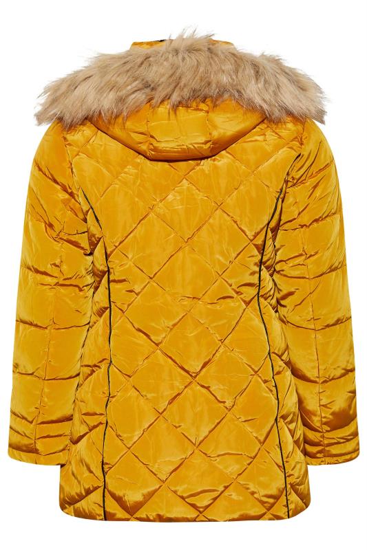 Plus Size Mustard Yellow Panelled Puffer Jacket | Yours Clothing 8