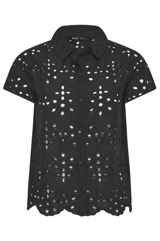 YOURS PETITE Plus Size Black Broderie Anglaise Short Sleeve Shirt | Yours Clothing 6