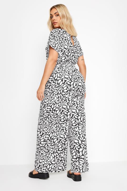 YOURS Plus Size White Leaf Print Wide Leg Jumpsuit | Yours Clothing 4