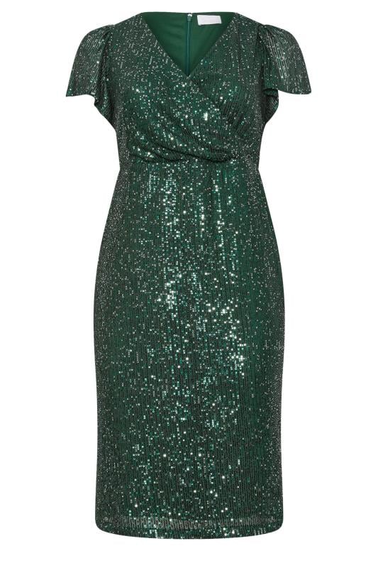 YOURS LONDON Plus Size Green Sequin Embellished Wrap Dress | Yours Clothing  5