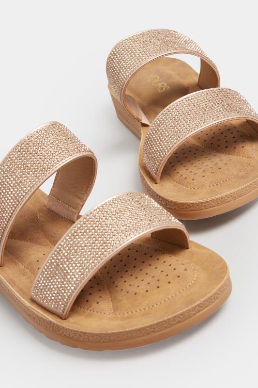 Rose Gold & Brown Glitter Strap Mule Sandals In Extra Wide EEE Fit | Yours Clothing  5