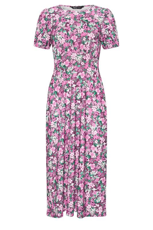 M&Co Petite Berry Purple Floral Short Sleeve Midi Dress | M&Co 5