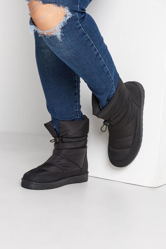 Plus Size  Black Padded Snow Boots In Extra Wide EEE Fit