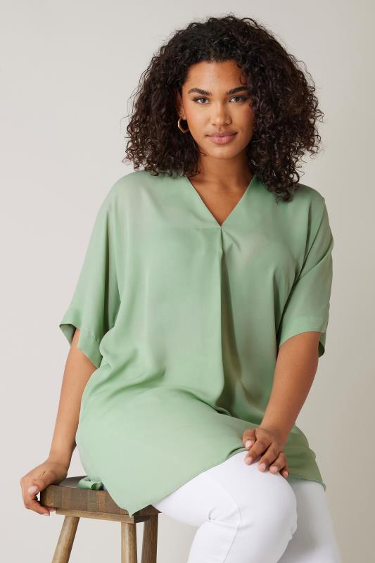 EVANS Plus Size Sage Green Pleat Front Blouse | Evans 4