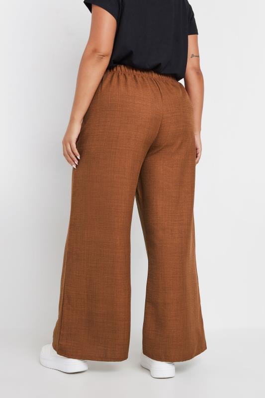 YOURS Plus Size Brown Wide Leg Trousers | Yours Clothing  3