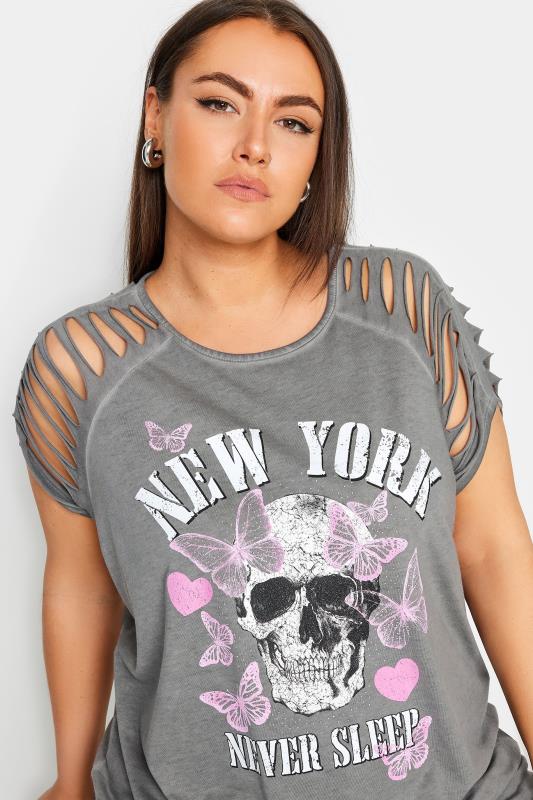 YOURS Plus Size Grey Cut Out 'New York' Slogan T-Shirt | Yours Clothing 4